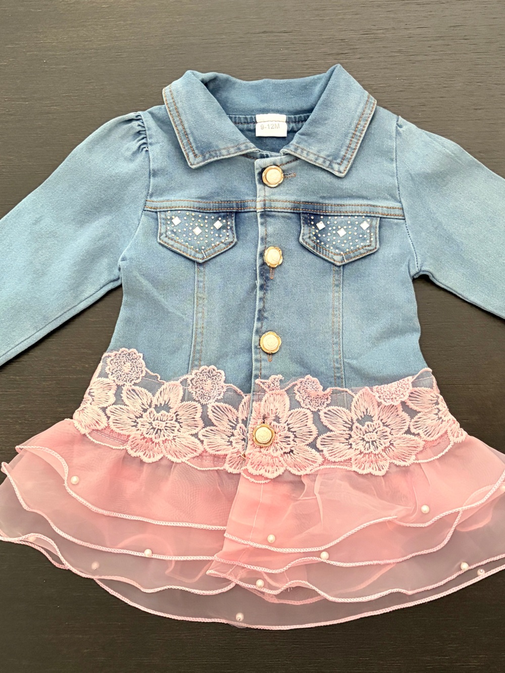 Beautifully Upcycled- Denim & Pink Lace Girls' Jacket sz 9-12months